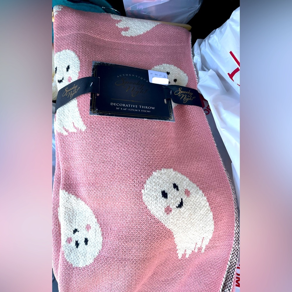Spooky Night Pink Ghost Blanket Halloween Throw 50x60 Reversible